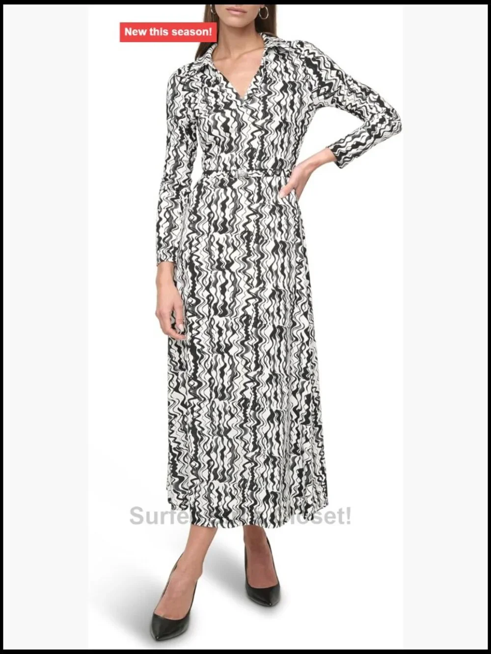 Long Sleeve Collared Neck Maxi Dress with Buckle Belt